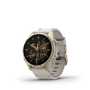 Kép 2/20 - Garmin fenix 8 43mm AMOLED Sapphire, krémarany acél, homokkő bőrszíjjal + homokkő/szürke szilikon szíjjal (ED SD)