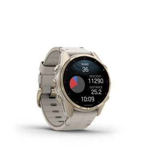 Kép 4/20 - Garmin fenix 8 43mm AMOLED Sapphire, krémarany acél, homokkő bőrszíjjal + homokkő/szürke szilikon szíjjal (ED SD)